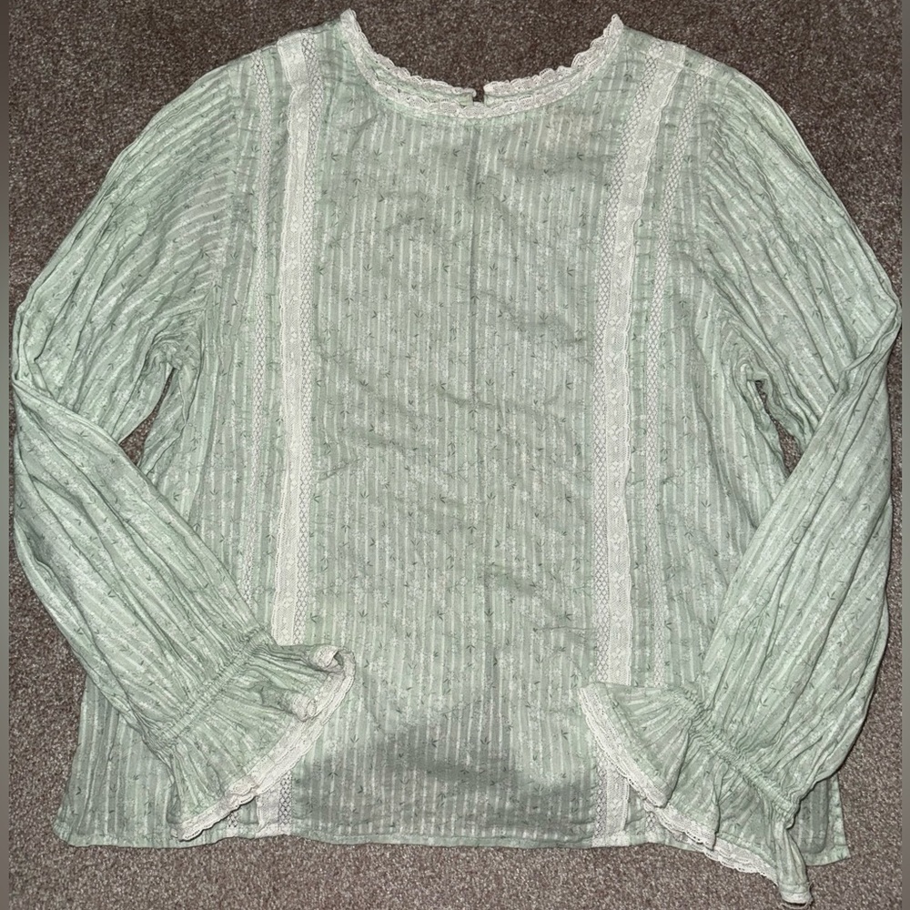 Love Shack Fancy Mineral Green Floral Lace Stevie Top Shirt Blouse Medium M